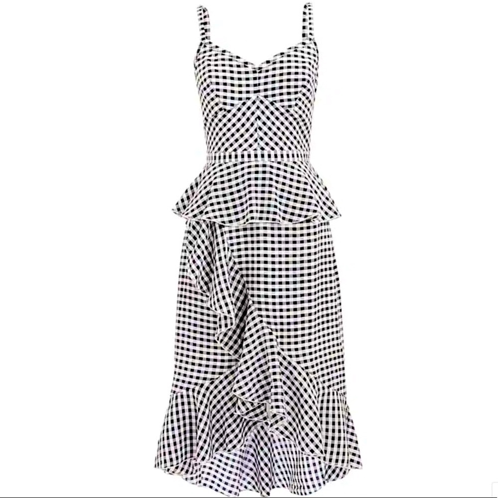 J. Crew Silk Peplum Dress in Gingham Print
